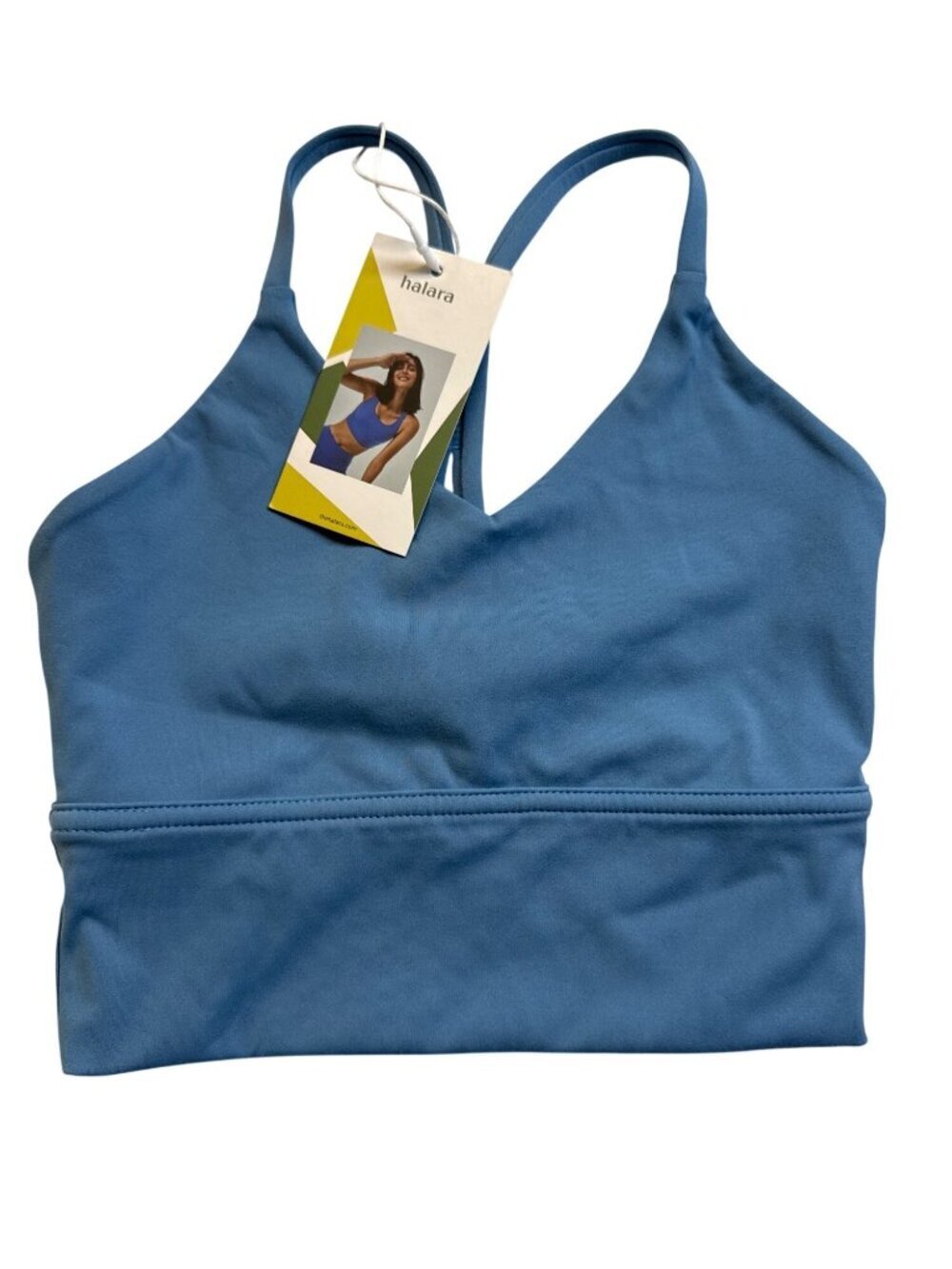 Halara Racerback Sports Tank Top Bra~Size S/8~Pale Blue Nylon Blend NWT L4 04